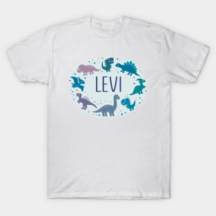 Levi name surrounded by dinosaurs T-Shirt